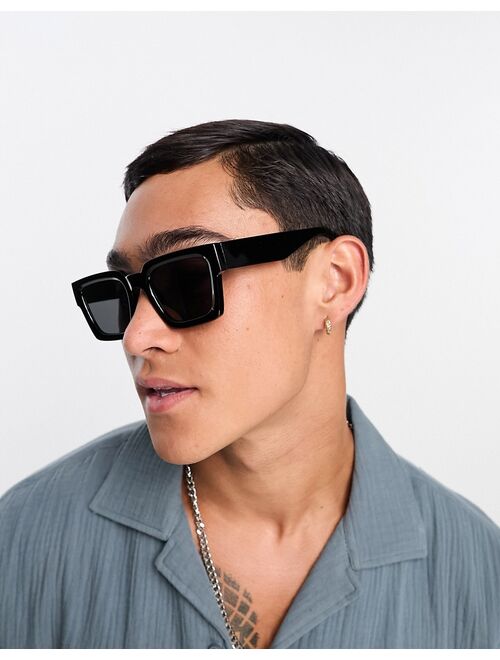 ASOS DESIGN square sunglasses with bevel frame in black