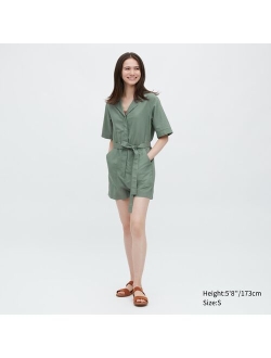 Linen Blend Short-Sleeve Romper