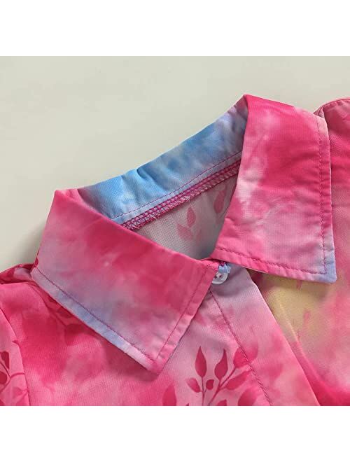 Maemukilabe Smocked Toddler Baby Girl Clothes Tie-dye Button Chiffon Shirt Crop Tops Shorts Set Kids Girls Outfits 3T-7T