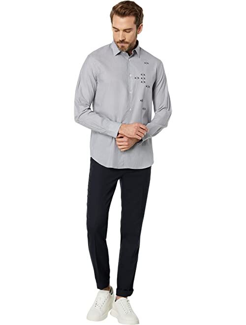 Armani Exchange Scattered Logos Woven Long Sleeve Shirt