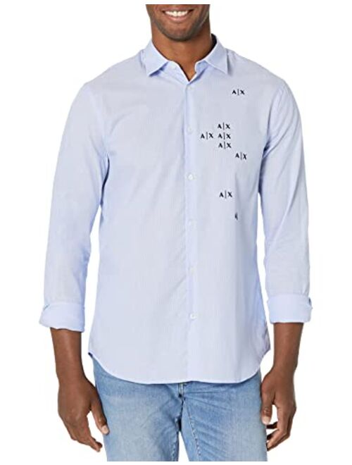 Armani Exchange Scattered Logos Woven Long Sleeve Shirt