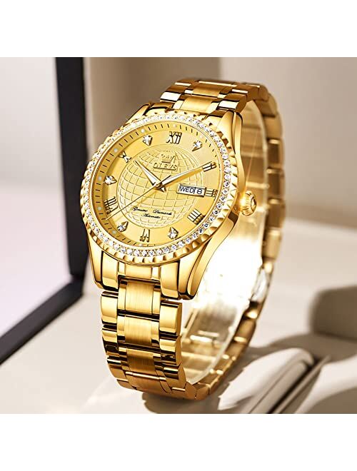 OLEVS Men's Watches Automatic Diamond Skeleton Luxury Business Mechanical Watches for Men Stainless Steel Waterproof Luminous Wrist Watch