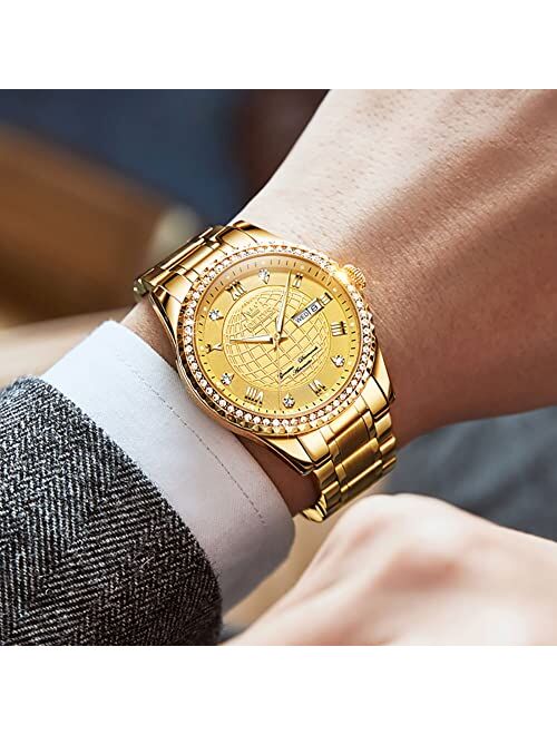 OLEVS Men's Watches Automatic Diamond Skeleton Luxury Business Mechanical Watches for Men Stainless Steel Waterproof Luminous Wrist Watch