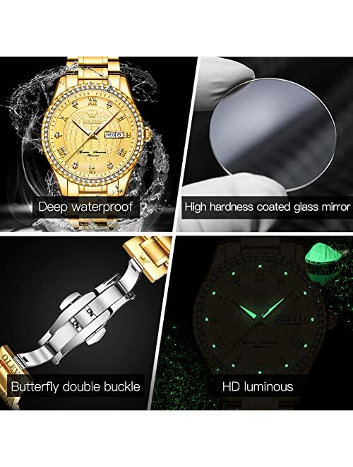 OLEVS Men's Watches Automatic Diamond Skeleton Luxury Business Mechanical Watches for Men Stainless Steel Waterproof Luminous Wrist Watch