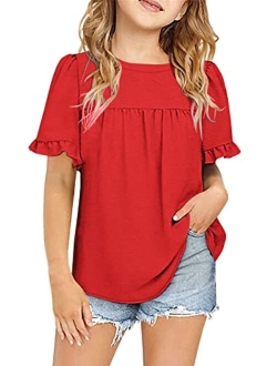 Ebifin Girls Short Sleeve Tops Casual Crewneck T Shirts Kids Peplum Babydoll Tunic Tees Blouses Size 4-15 Years