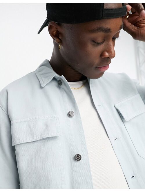 Pull&Bear twill worker shirt in blue