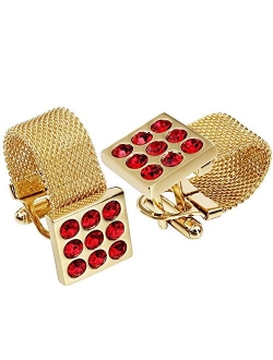 HAWSON Mens Cufflinks with Chain - Stone and Shiny Gold Tone Shirt Accessories - Party Gifts for Young Men