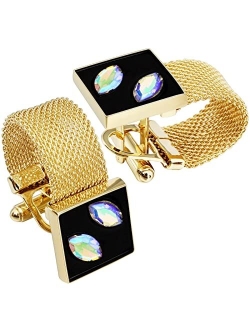 HAWSON Mens Cufflinks with Chain - Stone and Shiny Gold Tone Shirt Accessories - Party Gifts for Young Men