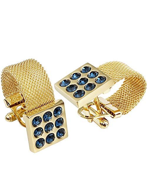 HAWSON Mens Cufflinks with Chain - Stone and Shiny Gold Tone Shirt Accessories - Party Gifts for Young Men