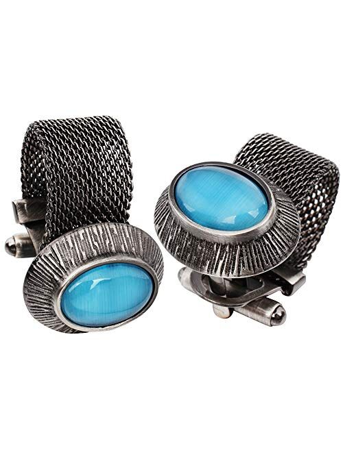 HAWSON Mens Cufflinks with Chain - Stone and Shiny Gold Tone Shirt Accessories - Party Gifts for Young Men