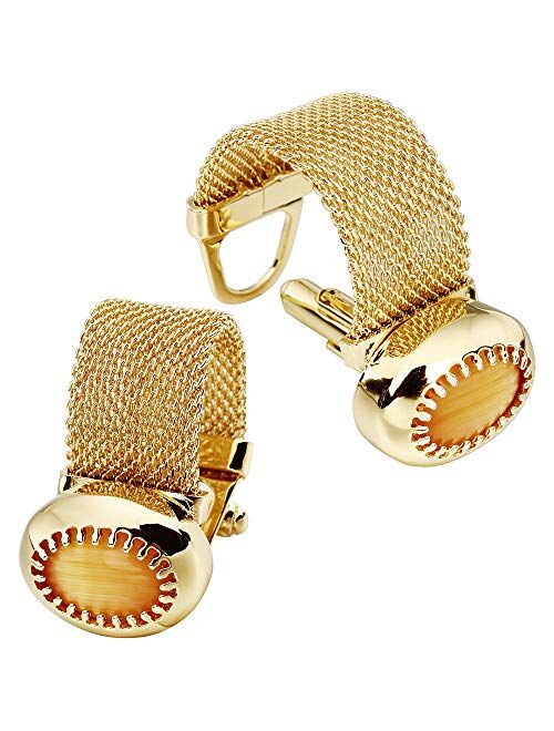 HAWSON Mens Cufflinks with Chain - Stone and Shiny Gold Tone Shirt Accessories - Party Gifts for Young Men