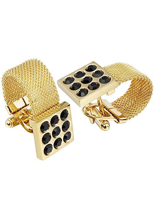 HAWSON Mens Cufflinks with Chain - Stone and Shiny Gold Tone Shirt Accessories - Party Gifts for Young Men