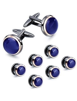 HAWSON Cufflinks and Studs for Men-Fashion Men Vintage Enamel Carbon Fiber Tuxedo Shirt Cufflinks and Studs Set for Regular Wedding Business Accessories