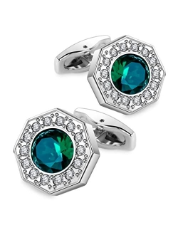 Sogee Crystal Cufflinks for Men Blue/Green/Pink/Purple/Red/White/Colorful Real Gold Plated Elegant Mens Cuff Links for Wedding Party Unique Gift