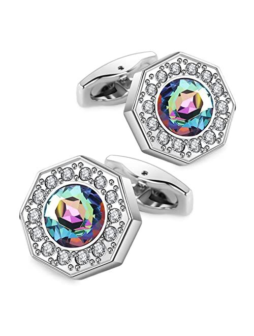 Sogee Crystal Cufflinks for Men Blue/Green/Pink/Purple/Red/White/Colorful Real Gold Plated Elegant Mens Cuff Links for Wedding Party Unique Gift