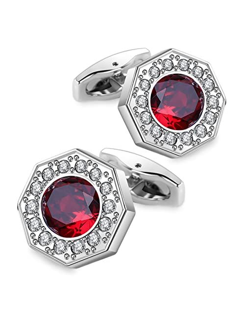 Sogee Crystal Cufflinks for Men Blue/Green/Pink/Purple/Red/White/Colorful Real Gold Plated Elegant Mens Cuff Links for Wedding Party Unique Gift