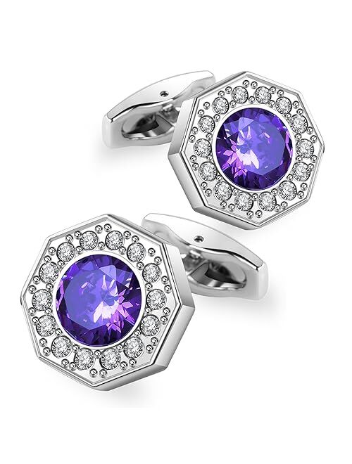 Sogee Crystal Cufflinks for Men Blue/Green/Pink/Purple/Red/White/Colorful Real Gold Plated Elegant Mens Cuff Links for Wedding Party Unique Gift