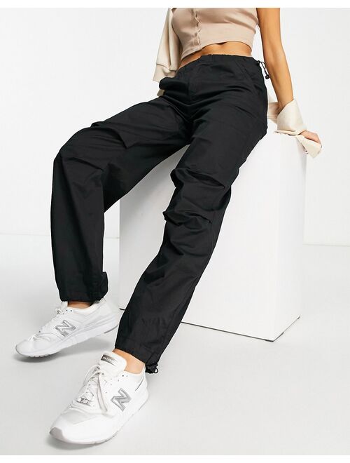 Pull&Bear nylon cargo parachute pants in black