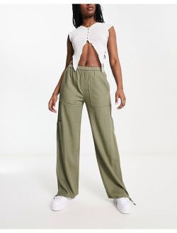 relaxed linen pants in khaki