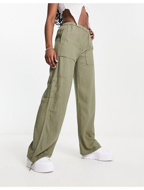 Pull&Bear relaxed linen pants in khaki