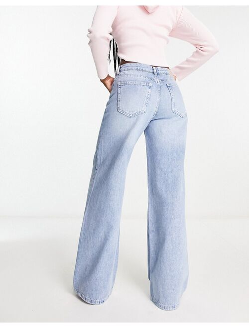 Pull&Bear wide leg slouch jeans in medium blue