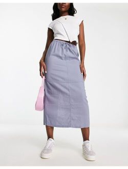 linen parachute midi skirt in slate blue