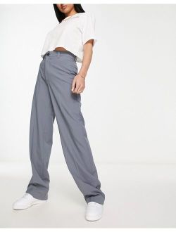 high waisted tailored pants in blue gray