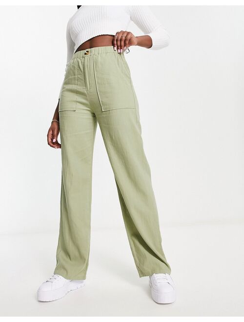 Pull&Bear relaxed linen pants in olive green