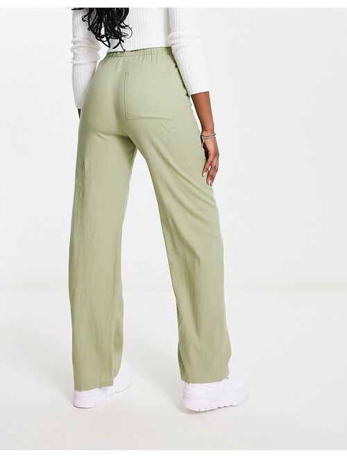 Pull&Bear relaxed linen pants in olive green