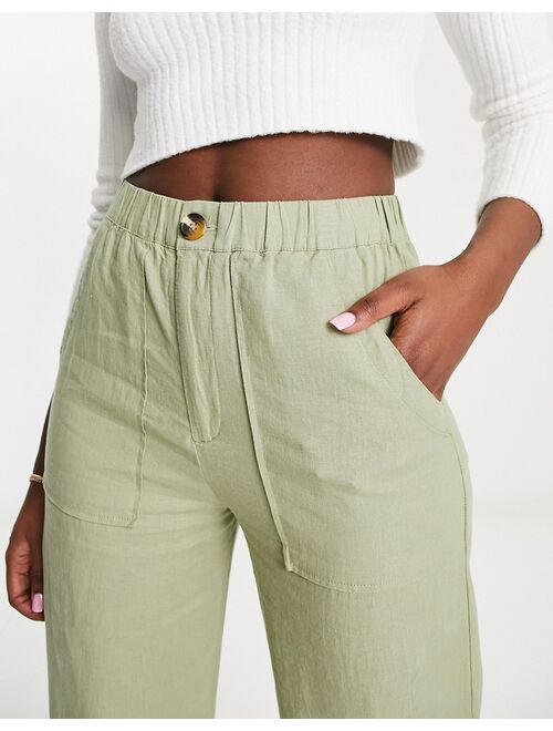 Pull&Bear relaxed linen pants in olive green