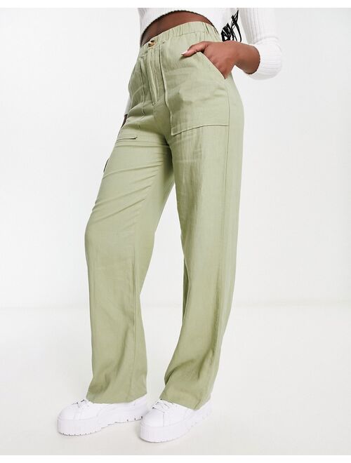 Pull&Bear relaxed linen pants in olive green