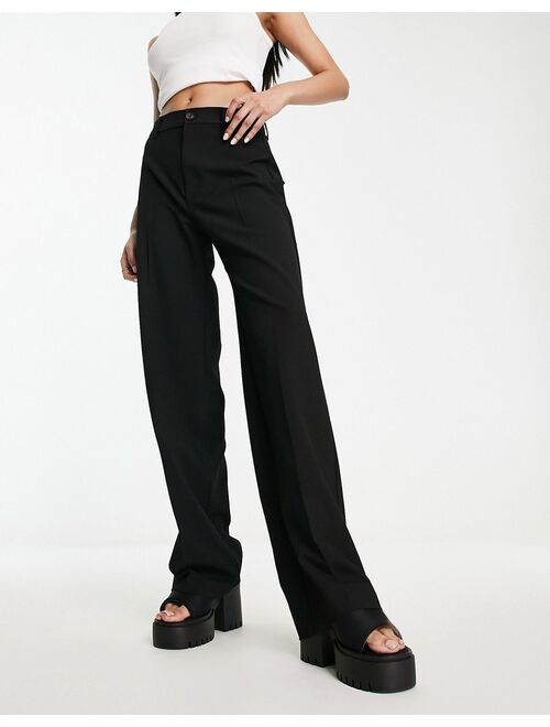 Pull&Bear wide leg linen pants in black