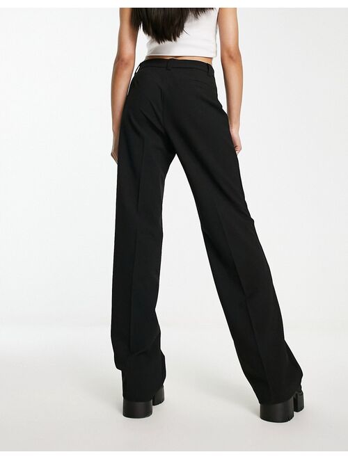 Pull&Bear wide leg linen pants in black