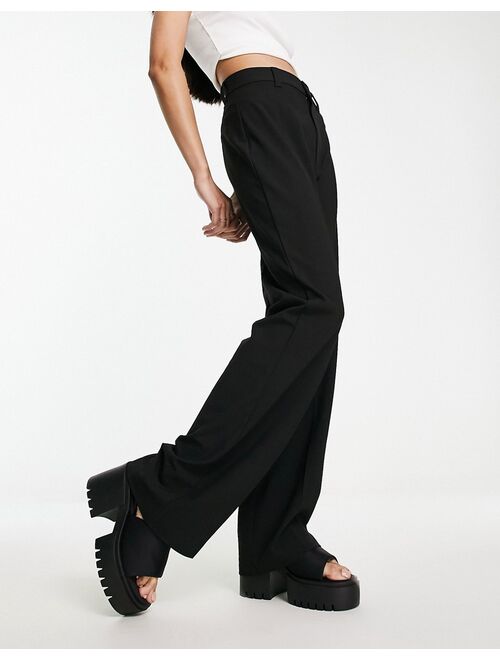 Pull&Bear wide leg linen pants in black