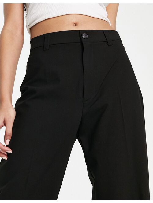 Pull&Bear wide leg linen pants in black