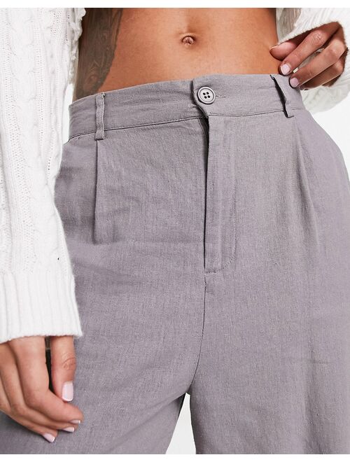 Pull&Bear wide leg linen pants in gray