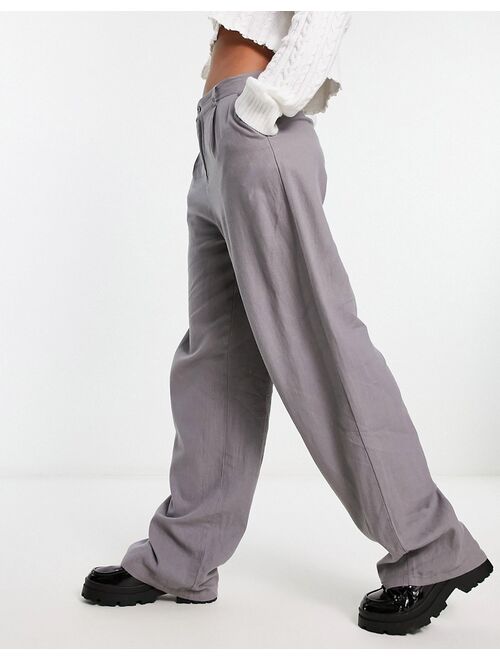 Pull&Bear wide leg linen pants in gray