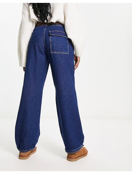 Pull&Bear oversized denim parachute pants in dark blue