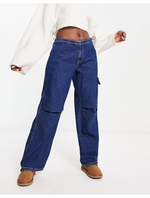 Pull&Bear oversized denim parachute pants in dark blue