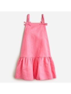 Girls' drop-waist dress in linen-cotton blend