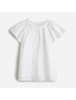 Girls' flutter-sleeve top in linen blend