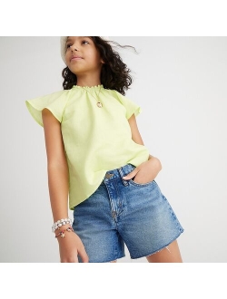 Girls' flutter-sleeve top in linen blend