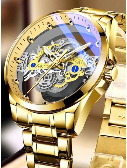 CTPOR Men Hollow Out Round Pointer Water Resistant Quartz Watch