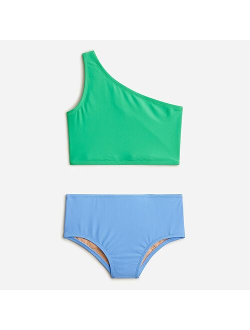 J.Crew Girls' colorblock one-shoulder two-piece swimsuit with UPF 50+