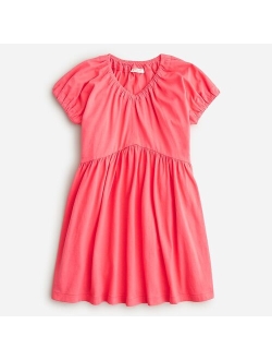 Girls' V-neck puff-sleeve dress in broken-in jersey