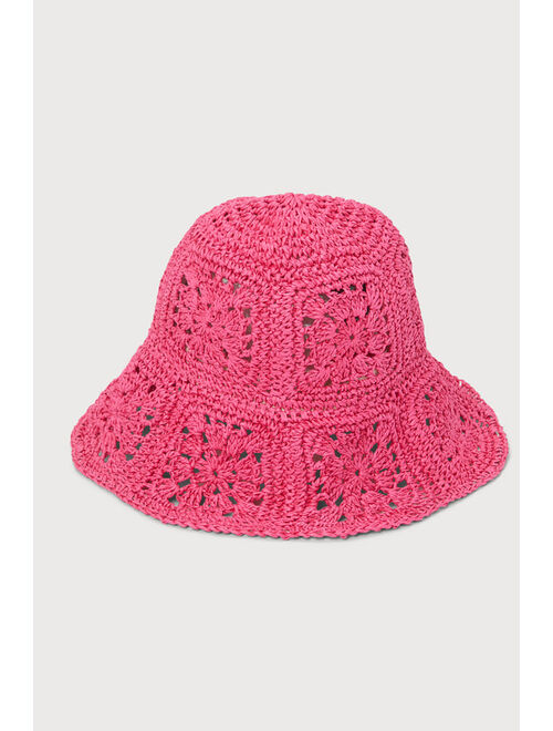 Lulus Vivid Essence Fuchsia Woven Straw Bucket Hat