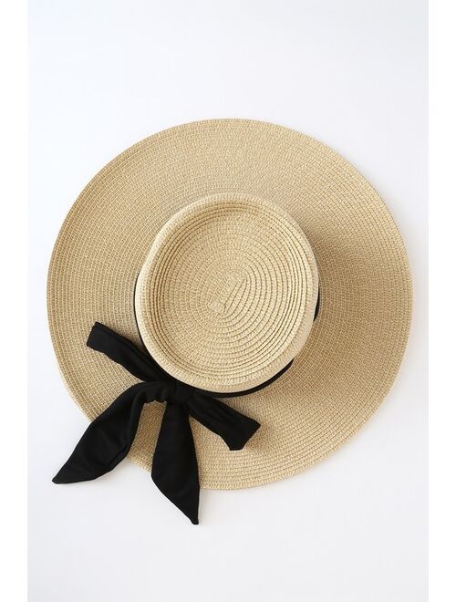 Lulus Far Away Destination Beige Straw Boater Hat