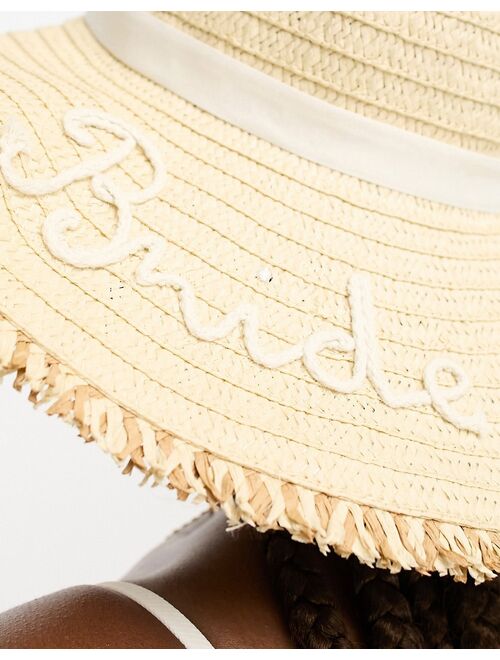 South Beach wide brim hat with bride embroidery in cream