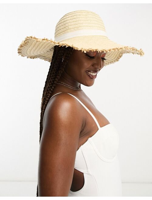 South Beach wide brim hat with bride embroidery in cream