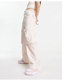 oversized pocket straight leg cargo pants in light pink